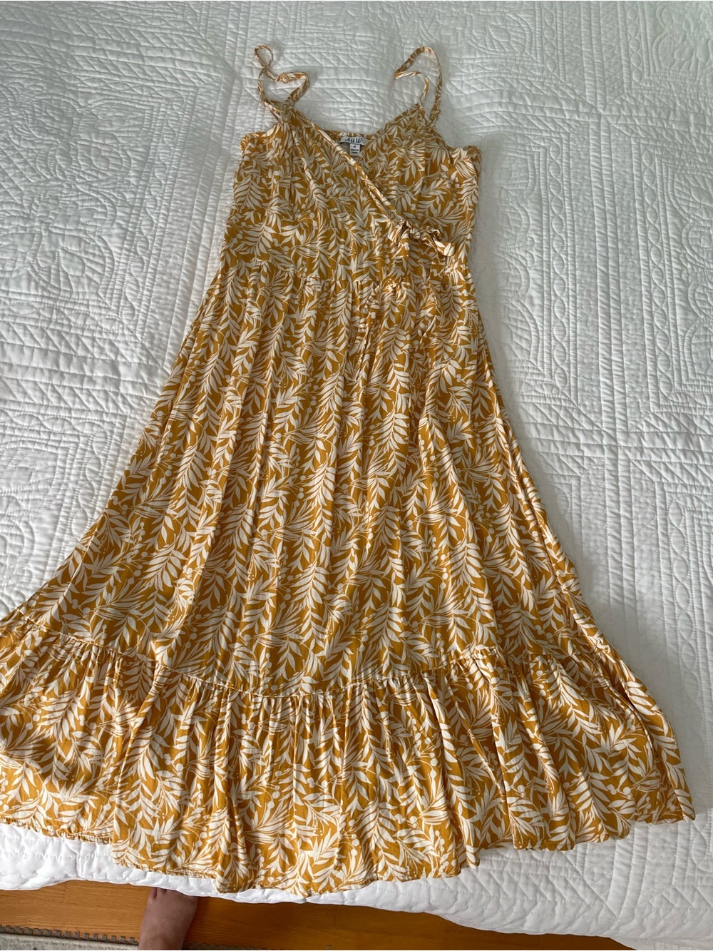 Marks & Spencer Mustard and White Leaf-Print Midi Dress